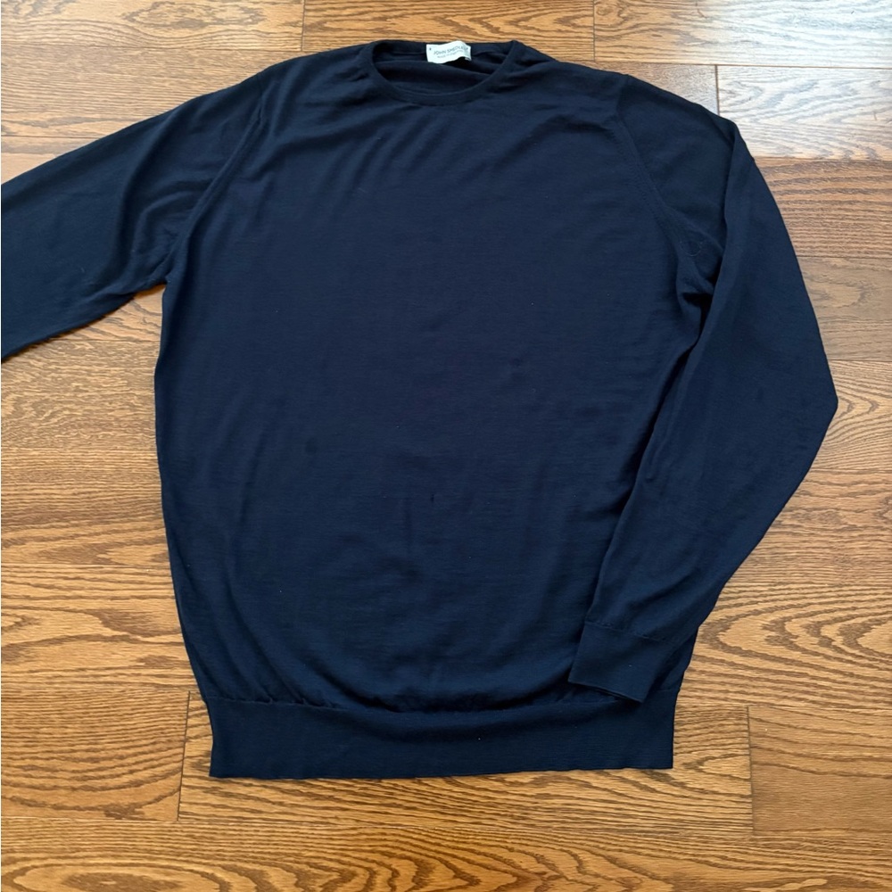John Smedley Men Midnight Blue Navy Crewneck Sweater Made in England  XXL